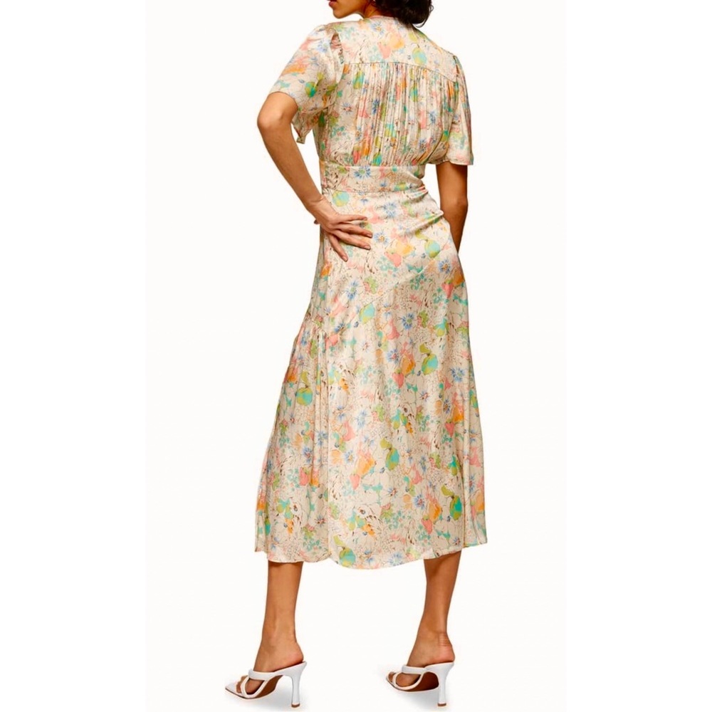 Topshop Willow Floral Angel Sleeve Satin Midi Dress Size 8 - Picture 3 of 14